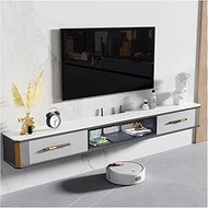 Luxury Floating TV Stand with Glass Doors and Two Drawers 78.7 Inch Wall Mounted TV Cabinet Entertai