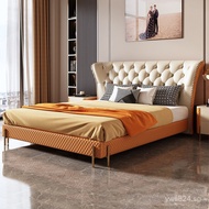 Solid Wood Leather Bed Genuine Leather Bed High-End Modern Minimalist American Light Luxury American