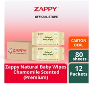 Zappy Natural Baby Wipes  Chamomile Scented (Premium) 80 Sheets (6 Pkts or Carton Deal)