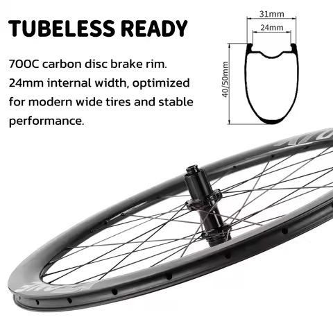 XTONE Hook Carbon Gravel Bike Wheelset 40/50mm Depth 700c Disc Brake 24mm Wide Inner Rim Tubeless Re