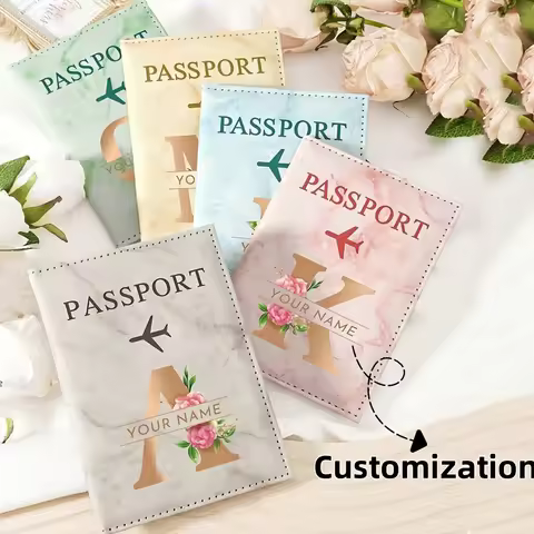[Custom Passport Holder] Personalized Faux Leather Passport Holder with Floral Design & Initials - t
