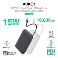 Aukey PB-Y53 Spark Sling 10000mAh Lite Slim Powerbank with Built-in USB-C Cable (24 Months Warranty)