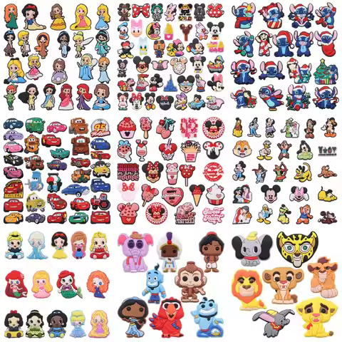 7-40pcs Miniso Cartoon Disney Series Princess Lion King Stitch PVC Shoe Charms For Clogs Pins Sandal