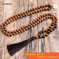 🌠 Original Rudraksha&amp;8mm Yellow Tiger Eyes Beads Knotted Tibetan Necklace 108Japa Mala Meditation Yoga Jewelry Sets