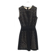 [Pre-owned, Grade A] Fendi FENDI Dress, Diamond Cutout, Black Rayon, Women's Cutwork Dress