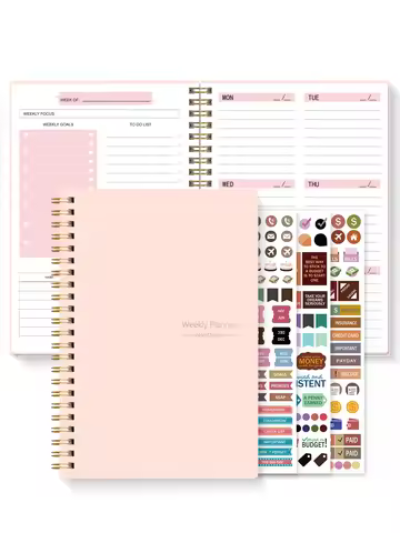 A5 Weekly Planner Spiral Notebook Non-Dated with 3 Sticker Sheets Habit Tracker Goals to Do List Pro