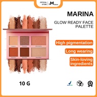 MARINA - FACE PALLETE GLOW READY 10G | Vivid Earth eye shadow, blush on, dan highlighter