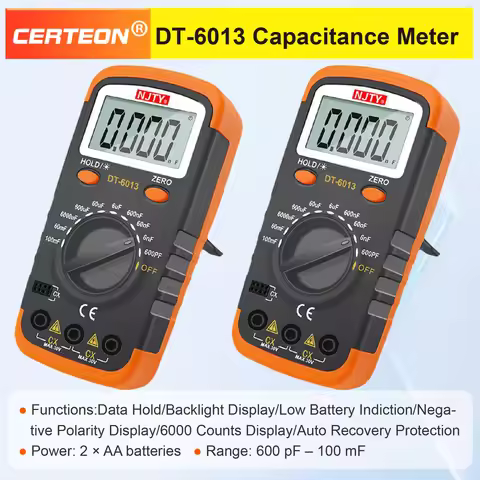 DT-6013 Digital Capacitance Meter Capacitor Tester 600pF-100mF High Precision 6000 Counts Display LC