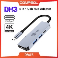 DMES DH3 4 in 1 Usb Hub Adapter Support Type C, 4K Ultra HD