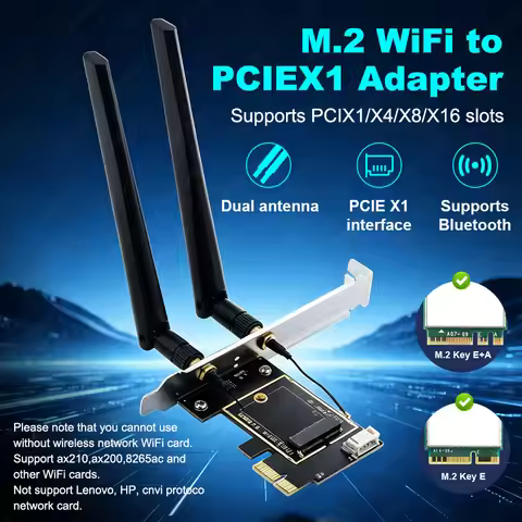 M.2 WiFi Card To PCI Express X1 Converter with 6DBi 2x Antenna NGFF M.2 To PCIE Network Card Adapter