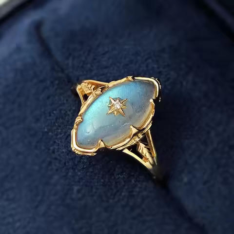 LAMOON Gemstone Labradorite Ring For Women Natural Stone 925 Sterling Silver Gold Vermeil Jewelry My