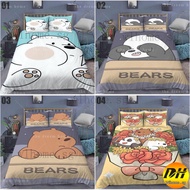 We Bare Bears Bed Set Fitted Bedsheet  + Pillowcase Single/Super single/queen/king Korean Cotton Cartoon Beddings