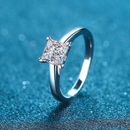 Real Moissanite Elegant Princess Cut Ring with GRA s925 Sterling Silver 1ct 2ct Four Prong Wedding E