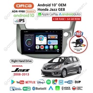 Head Unit Tv Android 10" Inch Jazz Ge8 2008-2013 Orca
