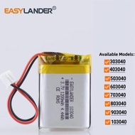 3.7V 350mAh~1400mAh  XH2.54 2Pin Lithium Li-ion Polymer Battery 303040 403040 503040 603040 703040 8