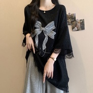 Large size women's clothing wrinkled ice silk butterfly embroidery gypsy short-sleeved t-shirt women