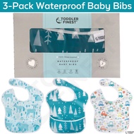 3-Pack Waterproof Baby Bibs - Food Pocket Adjustable Washable Odor Stain Resistant - Boy Girl Infant