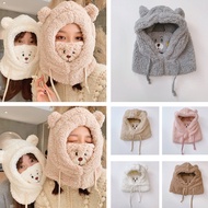𝑳𝒂𝒆𝒊 𝒃𝒂𝒈&amp;𝒔𝒉𝒐𝒆𝒔👠 หมวกกันหนาวขนปุยนิ่ม รูปตัวการ์ตูนหัวหมี พร้อมผ้าปิดจมูก 5 สี หมวกแฟชั่นสไตล์เกาหลี