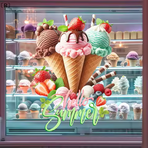 〔R〕Creative Fun Ice Cream Wall Stickers Self Adhesive For Room Living Room Kitchen Home Decoration P