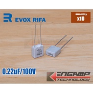 (10 Pcs) [F-CAP] 0.22uF/100V 220nK100V Mixed 220nJ100V EVOX MMK5 3.4x7.2 H7.8mm P = 5mm