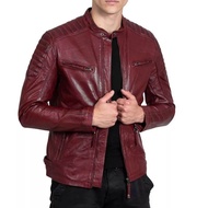 JAKET KULIT PRIA ASLI DOMBA WARNA MERAH MAROON SANGAT COCOK UNTUK NAIK MOTOR TOURING KUALITAS KULIT