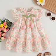 Summer New Cute Rabbit Sleeveless Children'S Clothes, Sweet Little Floral Baby Dress（0-4 Year Old Ba
