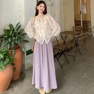 新中式2025春季搭配一整套温柔风奶fufu紫色娃娃衫半身裙两件套20250429