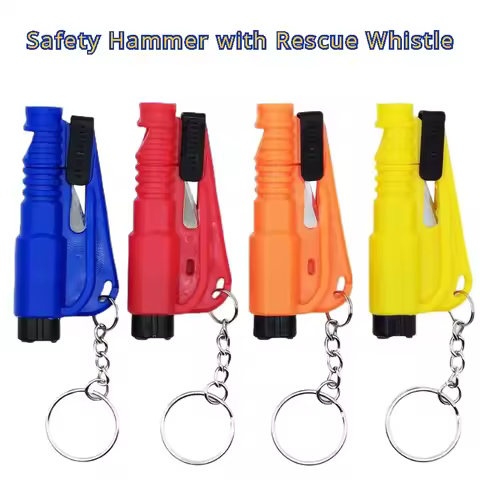 Safety Hammer with Rescue Whistle, Car Escape Tool 3-in-1 Window Breaker Seatbelt Cutter, Compact Em