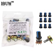 18PCS (9Values + 9Knobs) WH148 Potentiometer Kit (1K-1MΩ 15mm 3PIN) with Blue Knobs for Audio Equipm