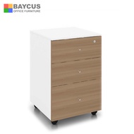 Mobile 3 Drawers (2 small and 1 big) with lock Baycus Mobile Pedestal with 3 Drawers (Teak with whit