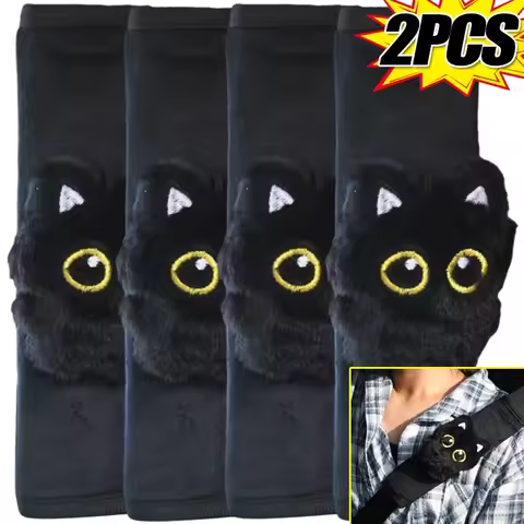 Cute Black Cat Seat Belt Protective Cover Car Pillow Plush Shoulder Seat Belt Cover Protector Gift f