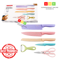 Pisau Dapur Set Bahan Tajam Berkualitas | Kitchen Knife 6 in 1 Bentuk Maroon