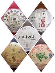 ［黑茶，老樹白茶，六堡茶，普洱生茶及普洱熟茶 餅套裝］： 2004 年南嶠王普洱熟茶餅➕2006年南糯山 特級生餠普洱茶➕2013 中茶 老樹白茶 餅➕2014 中茶 六堡生餅茶➕2018 中茶 五福