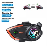 New Motorcycle Helmet Intercom Bluetooth Headset V80 2X BT5.0 500M Interphone Communicator For 2 Rid