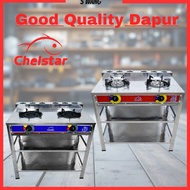 Chelstar DCF-8D Stainless Steel 8 Jet Double Burner Standing Gas Cooker Stove (9.4kW) Dapur Gas