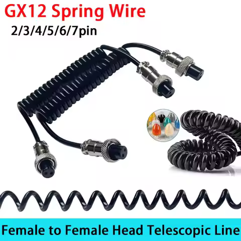 2 pin GX12 3 4 5 6 7 PinAviation Plug Spring Wire Female to Female Head Telescopic Line gx12 Straigh