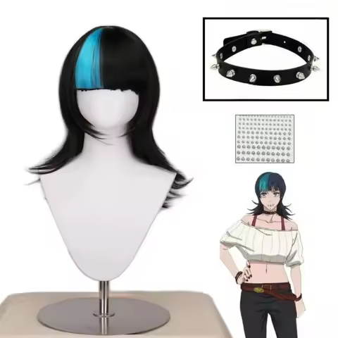 Jujutsu Kaisen for Kinji Hakari Halloween Party Role Play Kinji Hakari Wig Black Blue Shoulder Lengt