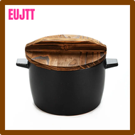 EUJTT Japanese Style wooden lid ceramic household small casserole hotel restaurant small hot pot double ear instant noodle bowl HTRTR