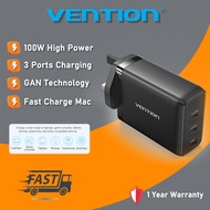 Vention® 100W GaN Charger - 3-Port PD Fast Charge for MacBook Pro Phones & Tablets - 65W+30W Dual Ou