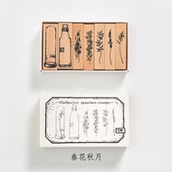 6 Pcslot Flower and Plant Wood Rubber Stamps Decorative Vintage Wooden Mounted Stamp Set for DIY Crafting Scrapbook