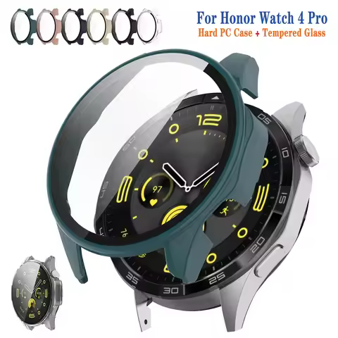 Screen Protector Tempered Glass for Huawei Honor watch 4 Pro Hard PC Case + Glass Bumper for Honor w