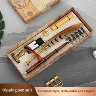 European Style Dip Water Feather Pen Set Retro Striped Feather Gift Pen Fire Lacquer Seal Business G