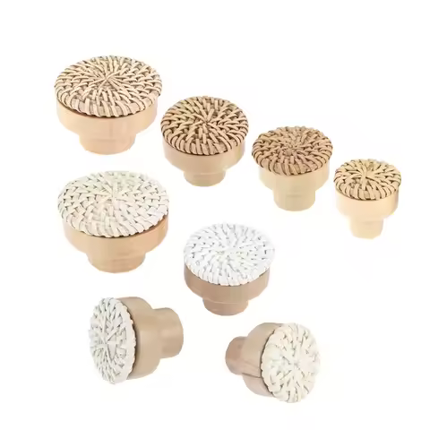 2pcs Rattan Knob w/screws Woven Wicker Round Wood Handle Furniture Pull 30/35/40/45mm White Coffee C