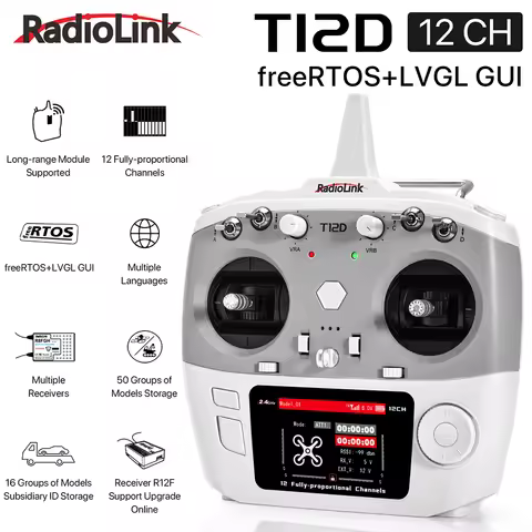 RadioLink T12D 12CH RC Transmitter 2.4GHz 2.8Inch 4000M Distance with R12F Receiver for FPV Drone Fi