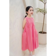 LEAH baby girl's Dress designed with rough, smooth pink side pockets, cute Korean style for children