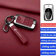 Case & alloy keychain + premium leather for VinFast E34/VF7/VF8/VF9, protects keys from impacts & fa