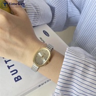 TKEY Oval Dial With Bamboo Strap Women Quartz Watch Stainless Steel Material Wristwatch For Women Gi