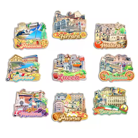 Bergamo Lucca Parma Modena Messina Livorno Matera Pescara Ferrara Italy Fridge Magnet Travel Souveni