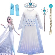 Frozen 2 Cosplay Costume Girl Princess Snow Queen Elsa Birthday Party White Dress for Kids