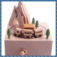 (CSID) Wooden Musical Box Featuring Mountain Tunnel With Small Moving Magnetic Train Plays